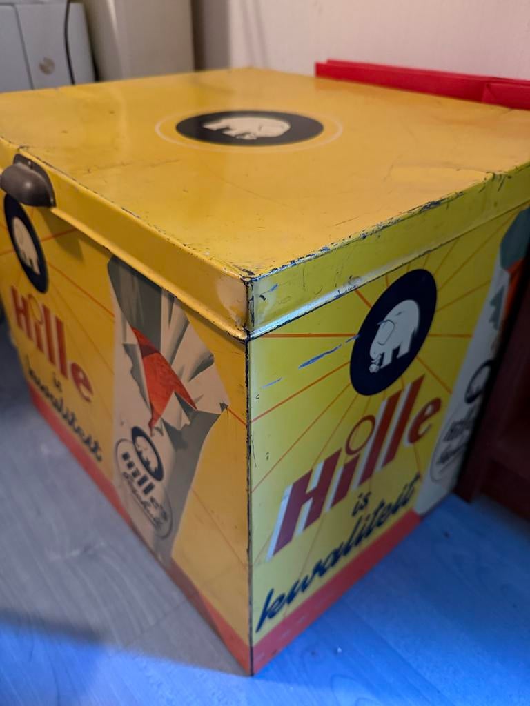 Vintage Hille Beschuit Winkelblik - Hille is Kwaliteit, Verzamelen, Blikken, Ophalen, Gebruikt, Beschuit, Overige merken