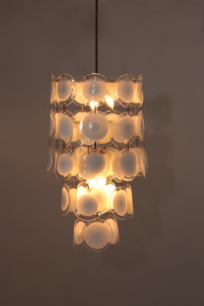 Italian Murano Venetian Glass Disc Chandelier by Vistosi, Italy Design, Glas, Ophalen of Verzenden, Zo goed als nieuw