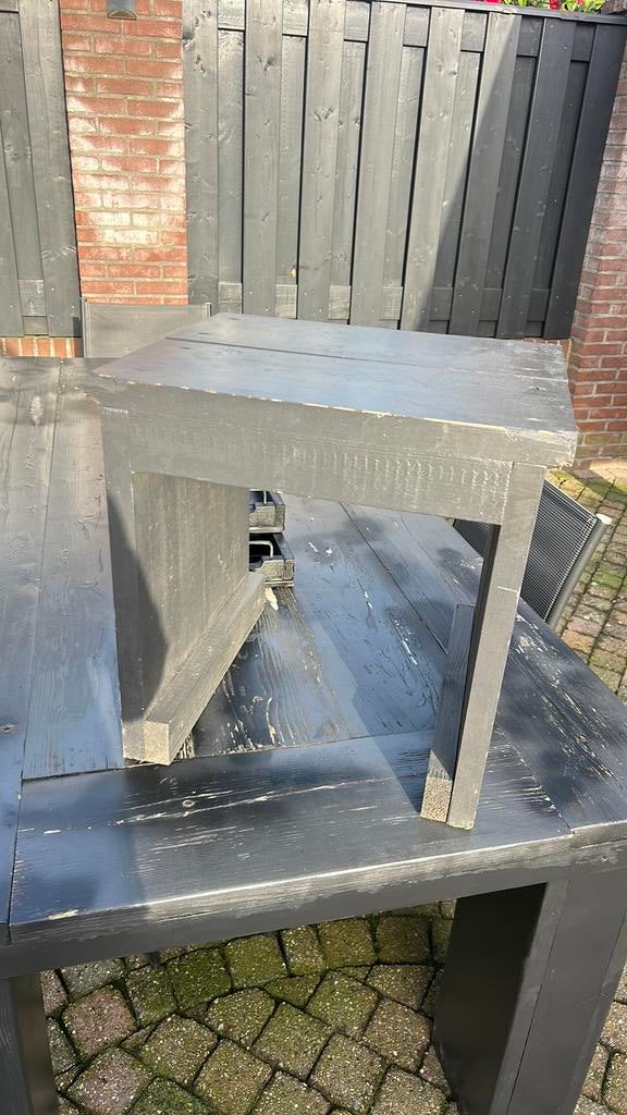 Hout krukje tafeltje 2x, Ophalen, Gebruikt, Vierkant, Hout