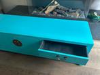 Oosters TV meubel in turquoise met messing details, Ophalen, 150 tot 200 cm, Zo goed als nieuw, 25 tot 50 cm