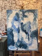 Groot Abstract Schilderij in Blauw en Wit 92x122, Ophalen of Verzenden