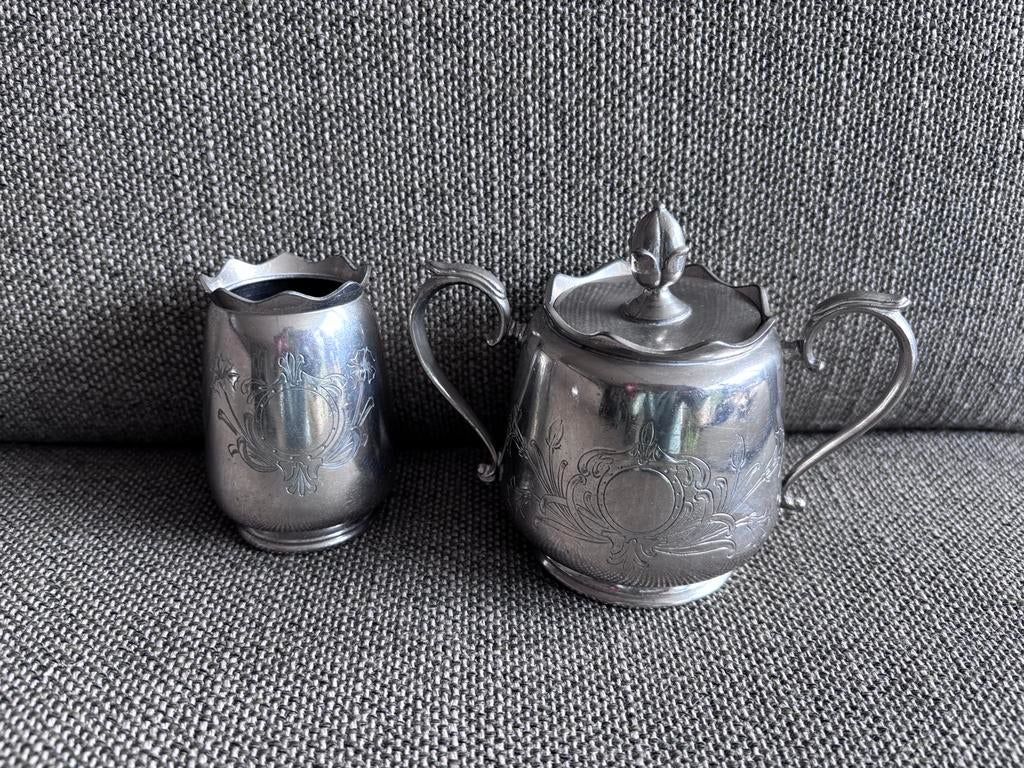 Suikerpot en lepelvaasje, verzilverd, Ophalen of Verzenden, Zilver