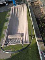 Grijze demontabele hangmat met kussen, weinig gebruikt, Tuin en Terras, Hangmatten, Ophalen of Verzenden, Zo goed als nieuw, Met standaard