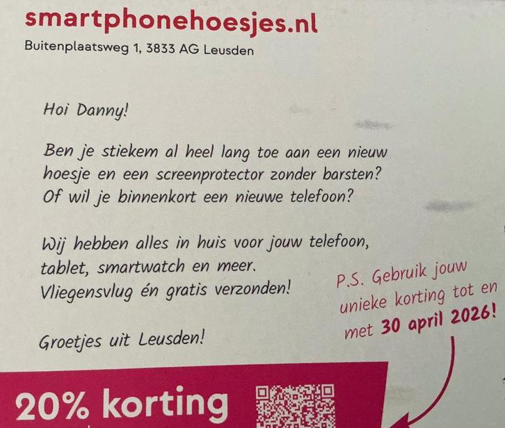 Kortingscode smartphonehoesjes website, Tickets en Kaartjes, Kortingen en Cadeaubonnen, Eén persoon, Kortingsbon
