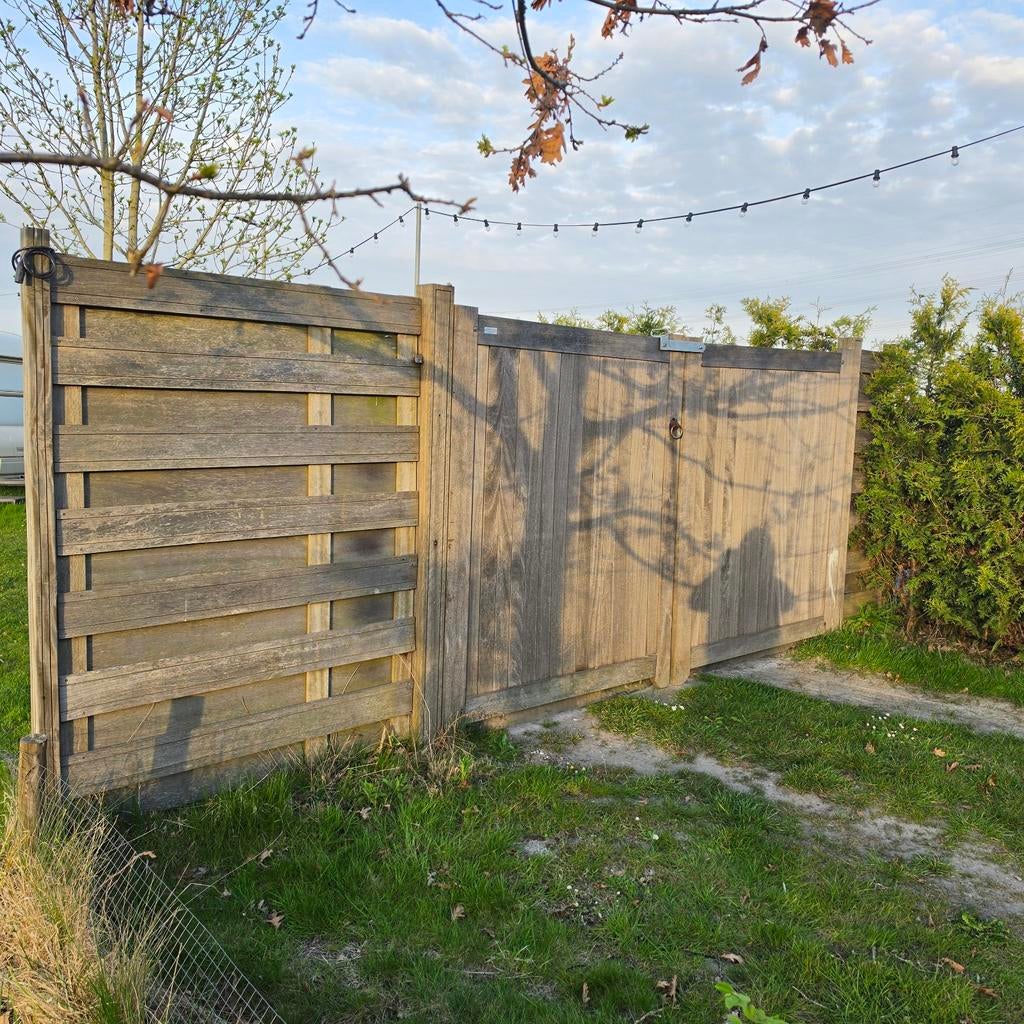 Hardhouten tuinhek met poort & losse delen- Elephant Quality, Ophalen, Met poort, Gebruikt, Tuinhek