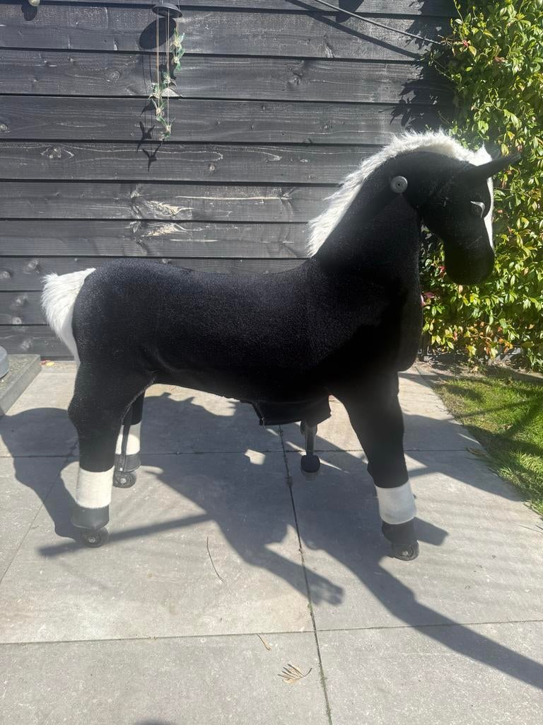 Groot rijpaard voor kinderen - Zwart met wit, Ophalen of Verzenden, Gebruikt, Jongen of Meisje