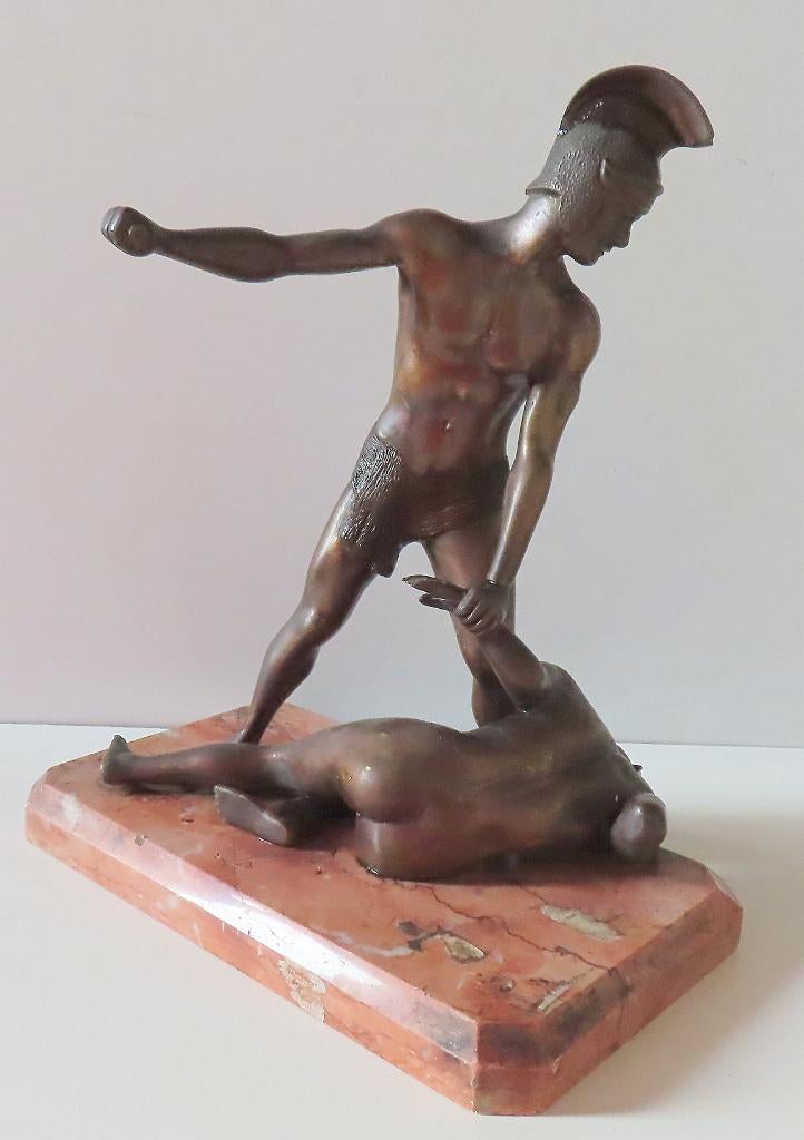 Koopje! Antiek bronzen sculptuur gladiatoren, incl verzenden, Antiek en Kunst, Verzenden, Brons, Beeld, 20 - 50 cm