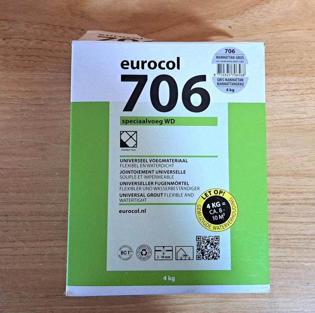 Eurocol 706 Speciaalvoeg WD Manhattan-grijs 4 kg, Doe-het-zelf en Verbouw, Tegels, Ophalen, Nieuw, Minder dan 20 cm, 10 m² of meer