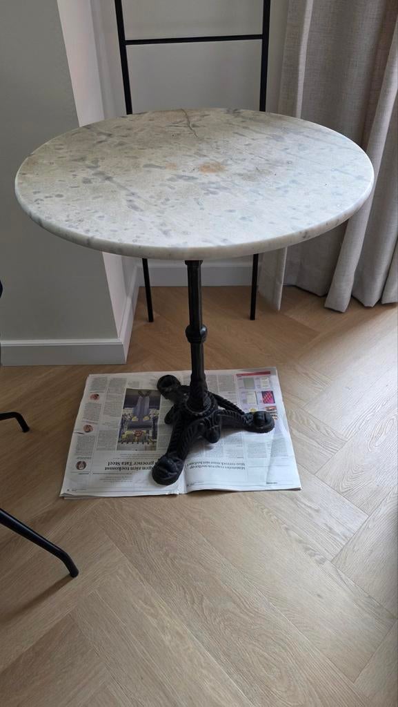 Marmeren tuintafel smeedijzeren voet, Ophalen, Gebruikt