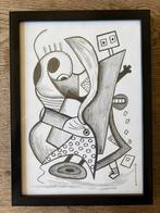 Abstract kubisme Cobra De Stijl schilderij origineel potlood, Ophalen of Verzenden