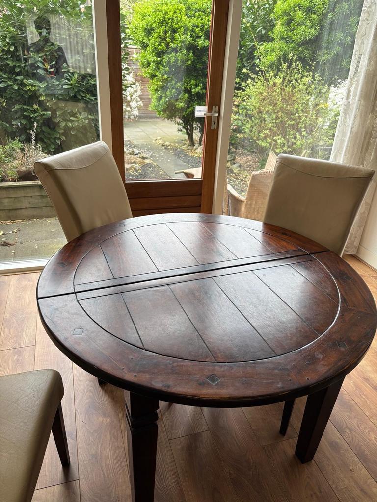 Ronde uitschuifbare eettafel, Huis en Inrichting, Tafels | Eettafels, Ophalen, Gebruikt, 100 tot 150 cm, Rond