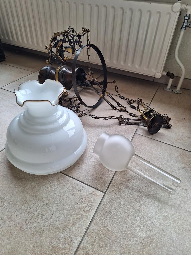 Antieke Venetiaanse Hanglamp - Brons & Hout, Antiek en Kunst, Ophalen