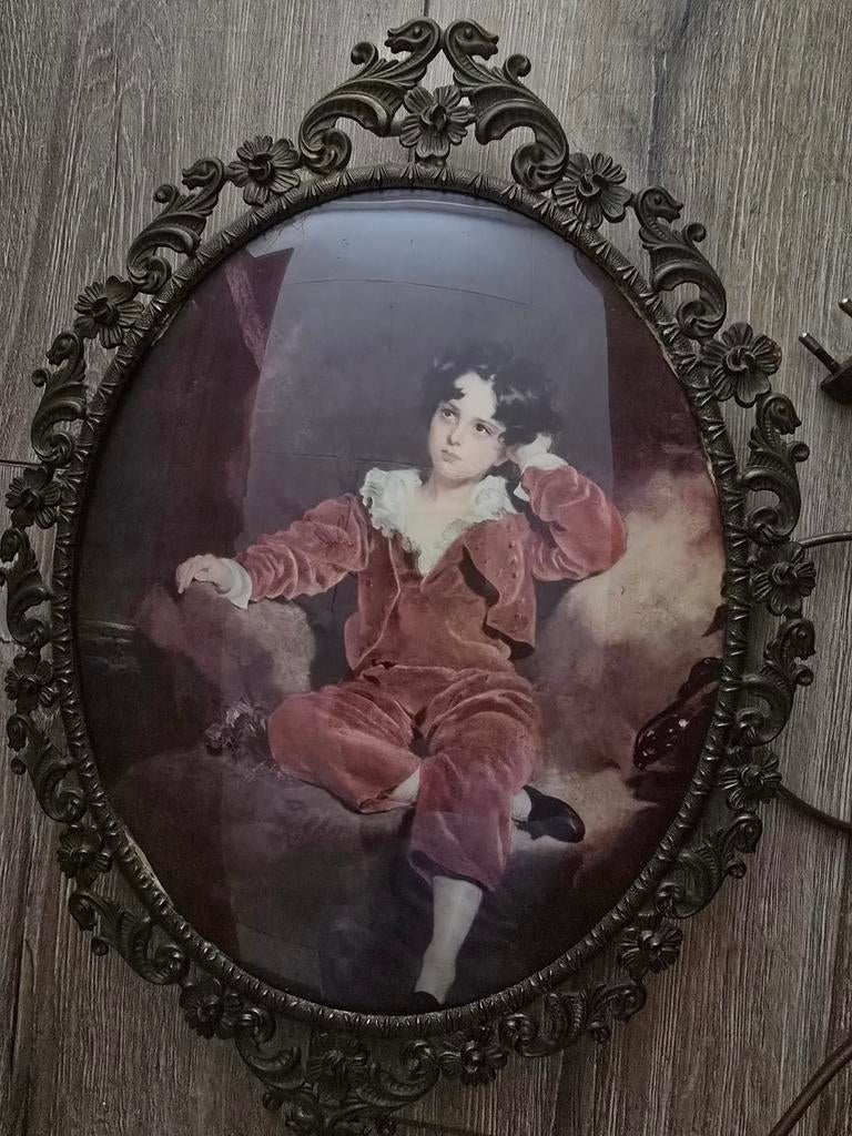 Omlijsting met afbeelding en licht barok Rococo stijl, Ophalen, Hout, Minder dan 50 cm, Minder dan 50 cm