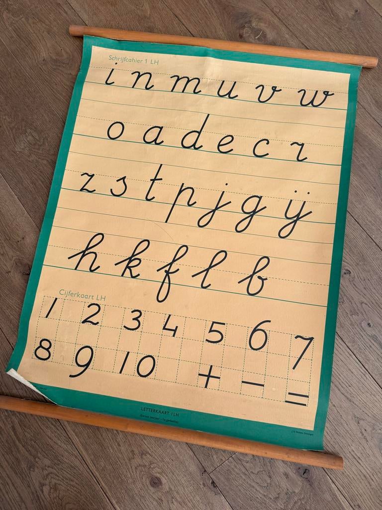 Vintage Schoolplaat Letterkaart Cijferkaart Schrijfschrift, Antiek en Kunst, Antiek | Schoolplaten, Ophalen of Verzenden, Overige thema's