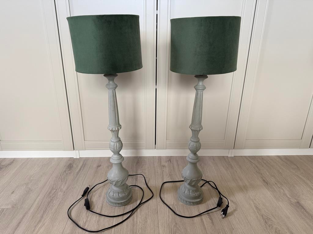 Brocante lampenvoet met kap groen, Ophalen, Zo goed als nieuw, Minder dan 50 cm