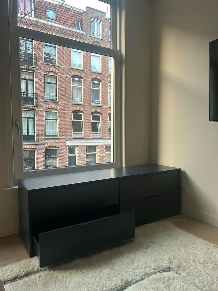 Donkerblauwe moderne ladekast / zitmeubel (159x44x49cm), Huis en Inrichting, Kasten | Ladekasten, Gebruikt, Minder dan 100 cm