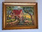 Vintage schilderij watermolen barok goud lijst geborduurd, Minder dan 50 cm, Gebruikt, Verzenden, Overige typen