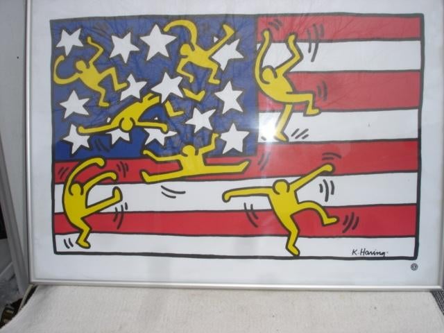 Poster Keith Haring - American Flag 1997, Verzamelen, Posters, Gebruikt, Rechthoekig Liggend, Ophalen of Verzenden, A1 t/m A3