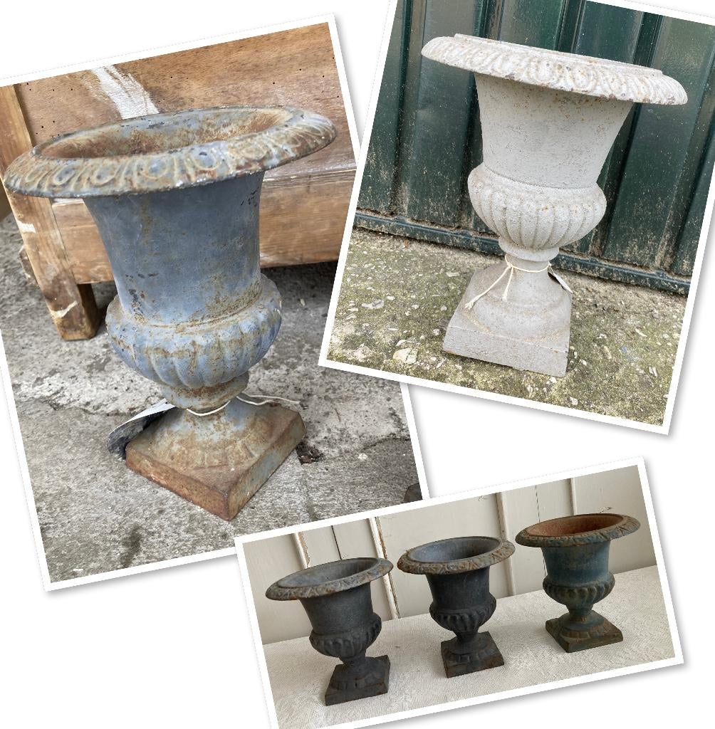 5x Brocante gietijzeren Louvre vaas - tuinvaas, Antiek en Kunst, Curiosa en Brocante, Ophalen