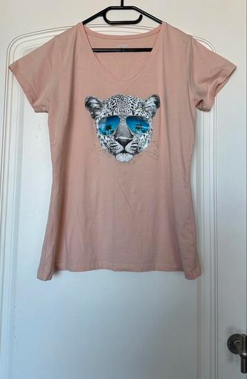 Zalm rose tshirt met leuke opdruk, zgan, maat l/XL  beschikbaar voor biedingen