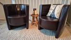 2 stijlvolle bruine leren fauteuils, Ophalen, Zo goed als nieuw, 75 tot 100 cm, 50 tot 75 cm