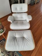 Eames Loungechair wit leer + Ottoman, Ophalen, Zo goed als nieuw, Hout, Eames