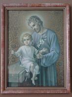Antieke prent Heilige Jozef en Jezus 33x43cm prent St Joseph, Ophalen of Verzenden