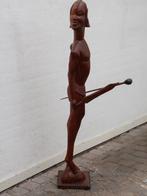 Beeld sculptuur teak hout groot xxl afrikaans krijger, Ophalen, Gebruikt