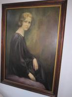 Schilderij Ignace Kennis, dame in aubergine grijs/groentint, Antiek en Kunst, Ophalen