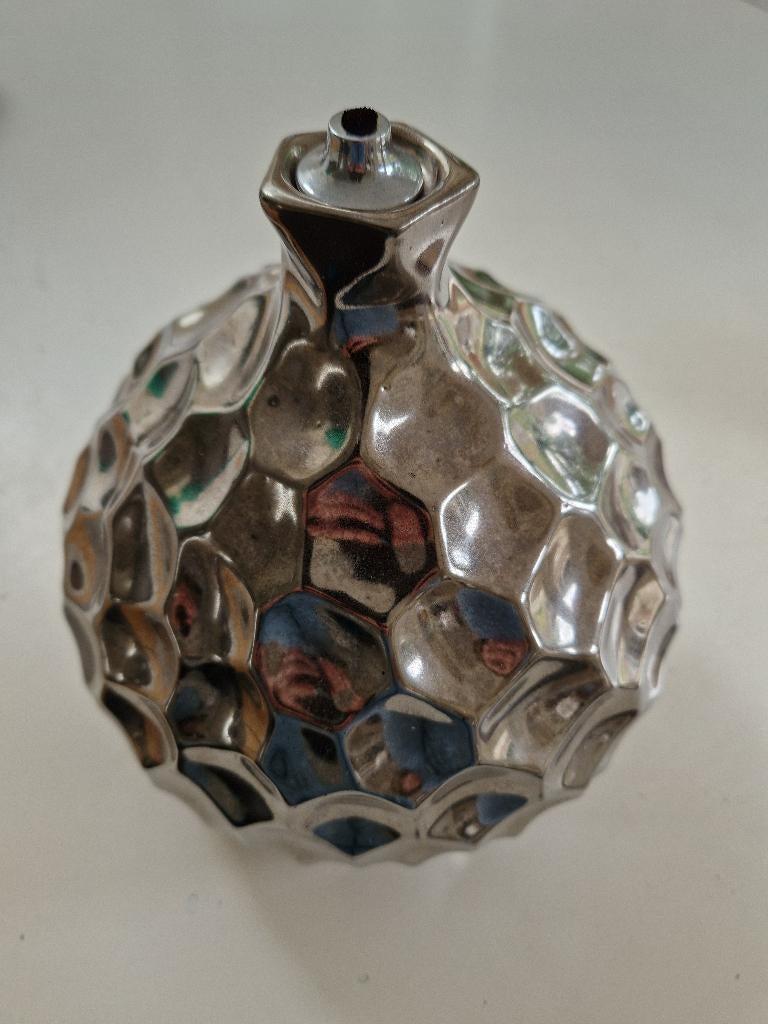 Mooie grote olielamp Riverdale zilverkleurig 21 cm h ZGAN, Overige materialen, Gebruikt, Overige kleuren, Ophalen of Verzenden