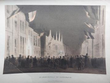 4 / De Breedestraat bij Illuminatie Leiden Steendruk 1855 beschikbaar voor biedingen