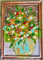 Bloemen in lijst veel verf gebuik abstract kleurrijke kunst, Ophalen of Verzenden