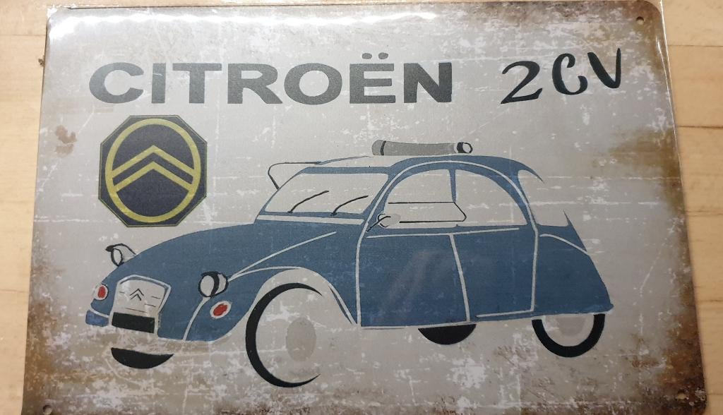 citroen blauw metalen wandbord reclame plaat 2cv 2 cv eend, Ophalen of Verzenden, Nieuw