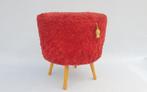 Retro pluche poef / vintage naaibox / naaipoef - Ø 42 cm, Minder dan 50 cm, Gebruikt, Rond, Hout