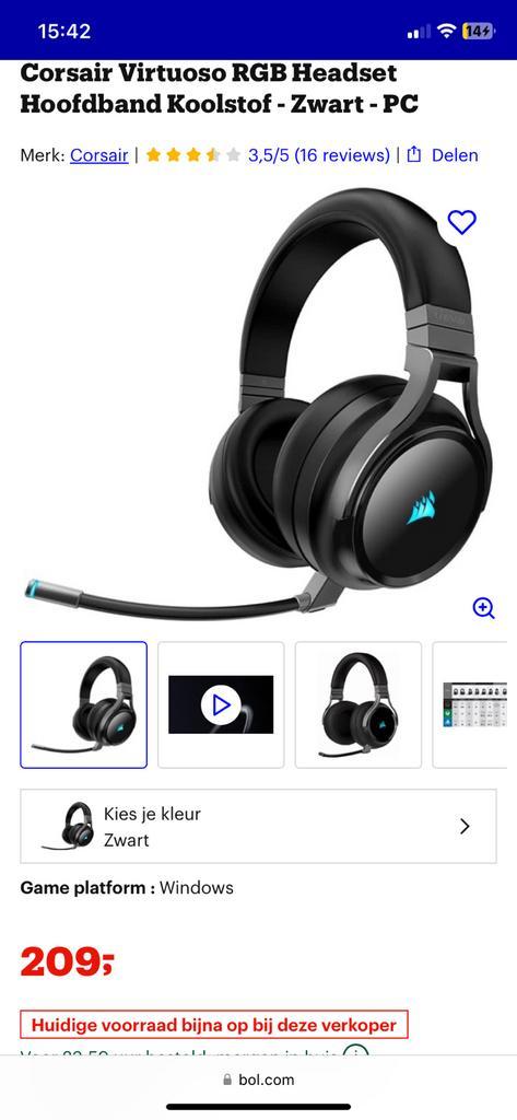 Corsair Virtuoso RGB Draadloze Gaming Headset, Computers en Software, Headsets, Zo goed als nieuw, Over-ear, Draadloos, Inklapbare microfoon