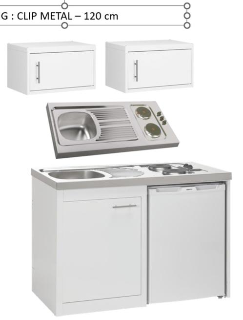 Minikeuken CLIP METAL – White Glacier L120 x D60 cm, Huis en Inrichting, Keuken | Keukenelementen, Nieuw, Minder dan 100 cm, 100 tot 150 cm