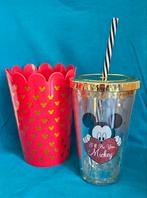 Disney Mickey en Minnie mouse bekers en popcorn emmer set, Verzamelen, Ophalen of Verzenden, Mickey Mouse, Gebruikt, Overige typen