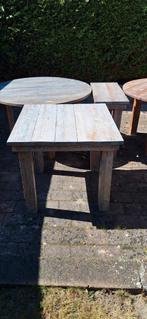 Verschillende terrastafels, bewerkt steigerhout, Ophalen, Gebruikt, Rond