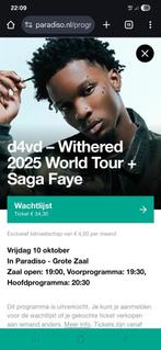 2 tickets D4VD Paradiso 10 oktober, Tickets en Kaartjes, Twee personen, Oktober