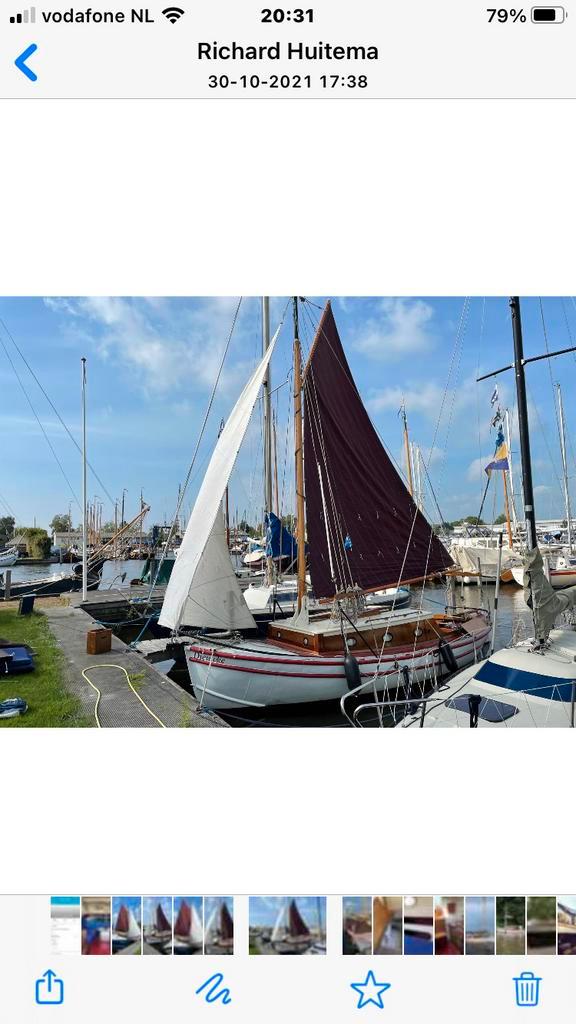 Mooie zeilsloep 7,5 meter / evt. met ligplaats, Watersport en Boten, Sloepen, Zo goed als nieuw, 6 meter of meer, Binnenboordmotor