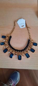 Blauwe en gouden ketting met strass, Ophalen of Verzenden