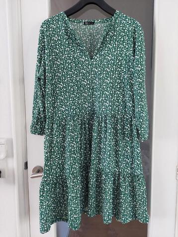 Groene jurk met bloemenprint - Tex maat L nieuwstaat  beschikbaar voor biedingen