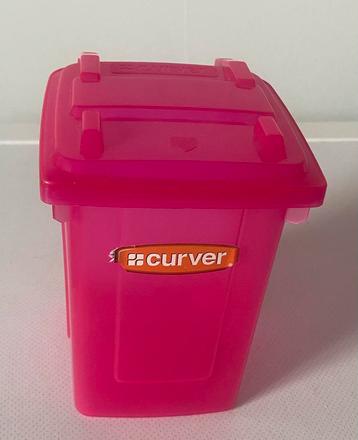 Roze mini afvalcontainer van Curver. Hoogte 13 cm. beschikbaar voor biedingen