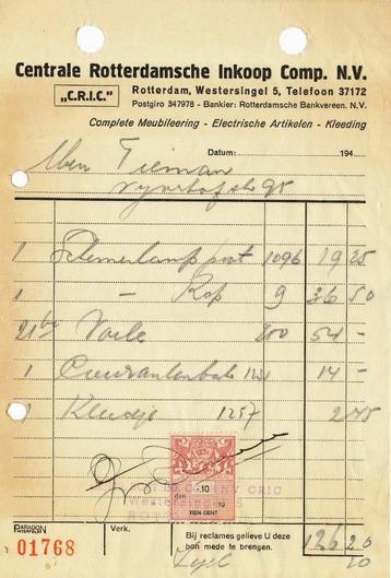 Declaratie van: C.I.R.C. 1945 met 10c Fiscaalzegel beschikbaar voor biedingen