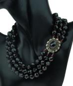 Granaat antieke 3-strengs ketting robuust dames slot zilver, Ophalen of Verzenden, Zilver, Ketting, Met edelsteen