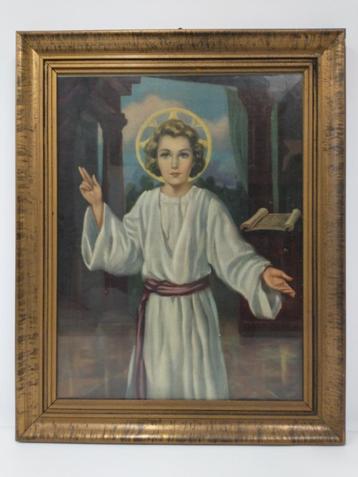 Ingelijste prent van jonge Jezus 49,5x51cm beschikbaar voor biedingen