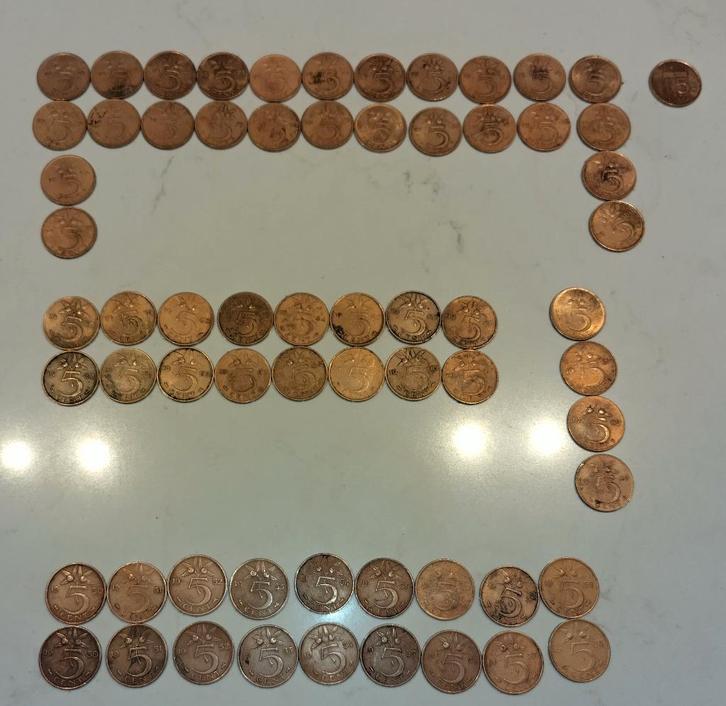 Set bronzen 5 cent munten, incl 2x 1970 afwijkend, Postzegels en Munten, Munten | Nederland, Setje, 5 cent, Koningin Juliana, Ophalen of Verzenden