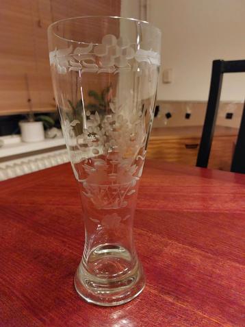 Vintage kristallen Bierglas Vaasmodel - Geëtst met Vogeltjes beschikbaar voor biedingen