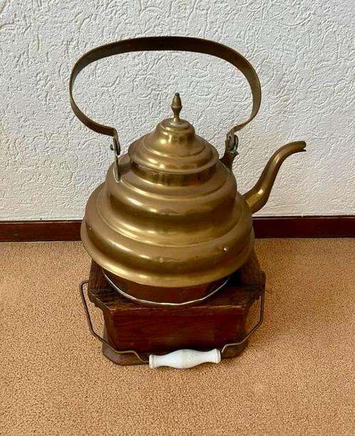 Antieke Messing Theeketel met Rechaud Setje Keukenbenodigdhe, Antiek en Kunst, Antiek | Keukenbenodigdheden, Ophalen of Verzenden