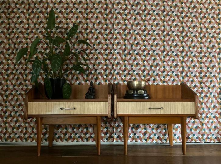 Vintage retro nachtkastjes kastje uit de jaren 60 🍂🍄‍🟫, Antiek en Kunst, Curiosa en Brocante, Ophalen